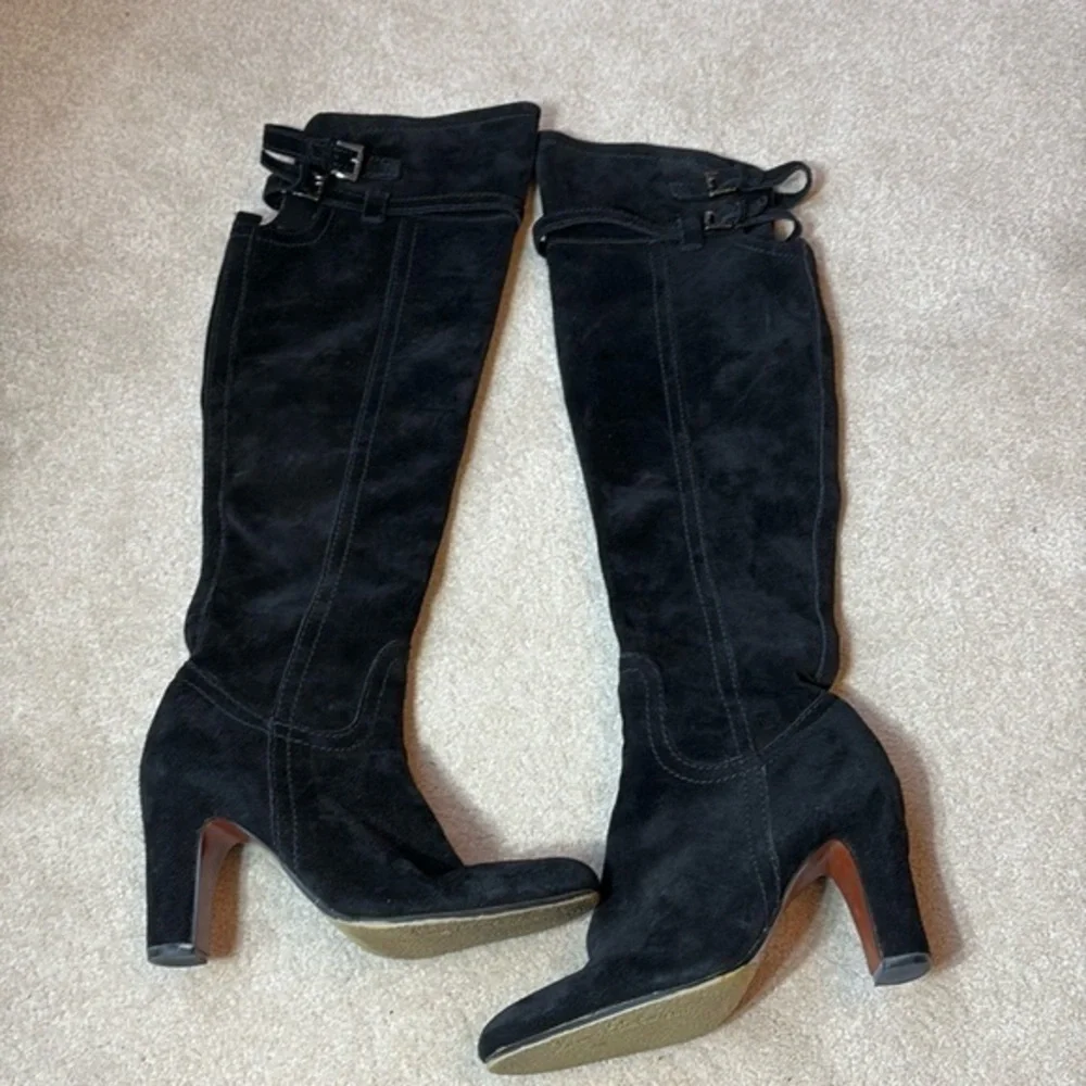 🧤 Sam Edelman, black suede knee-high Sutton boots: